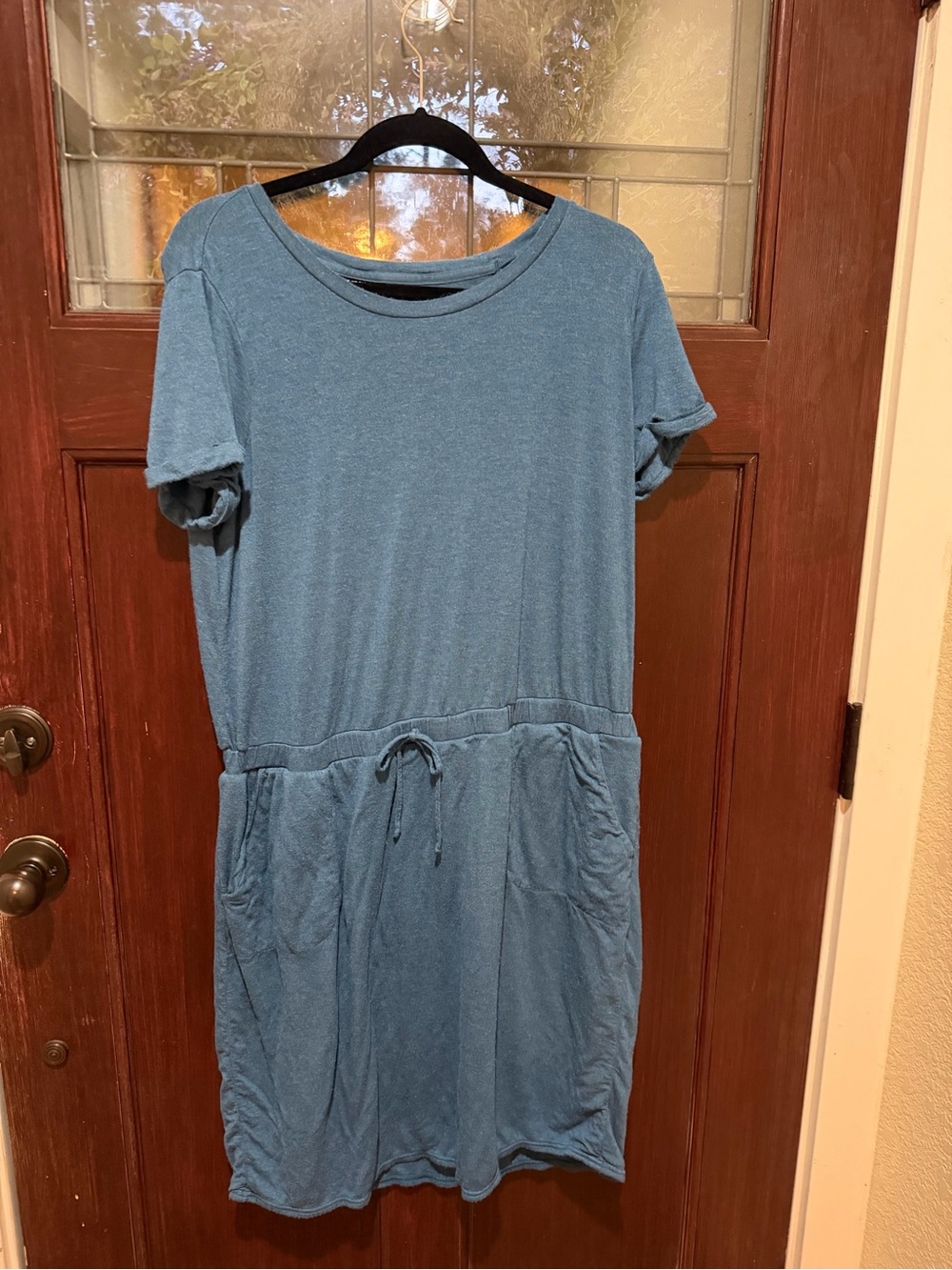 32 Degrees Blue Short Sleeve Drawstring Mini Dress